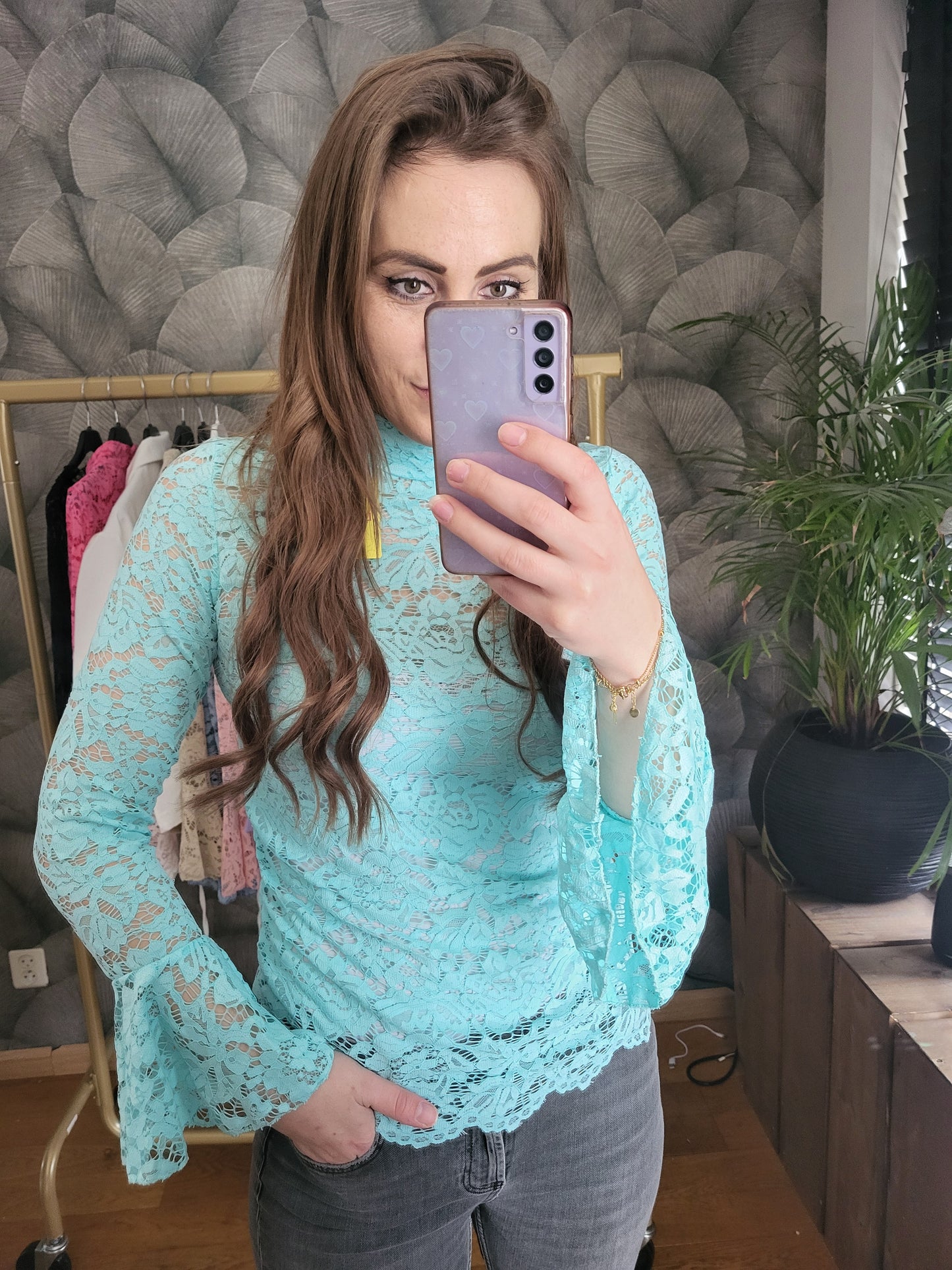 Kanten top turquoise.