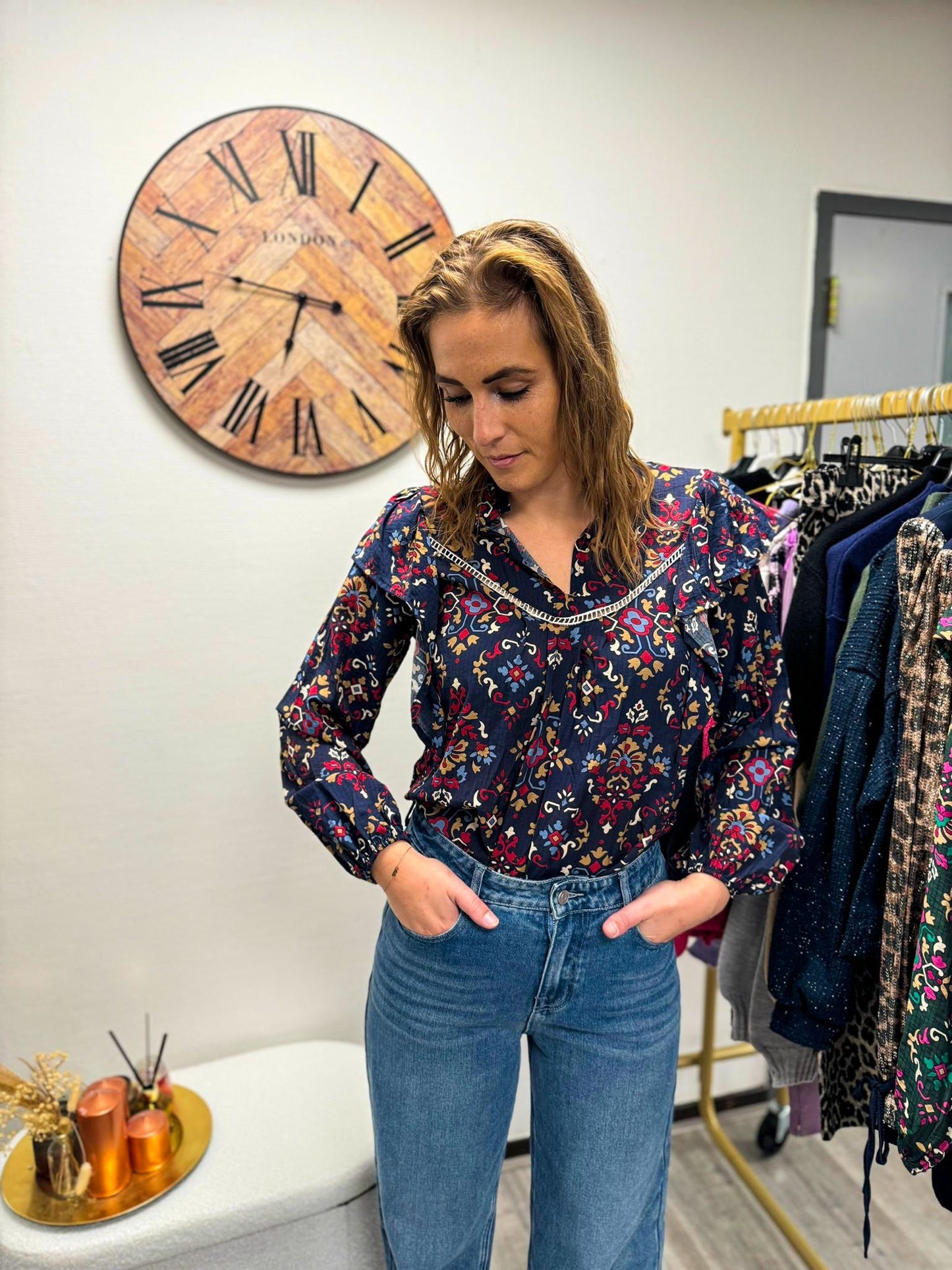 Blouse blauw.