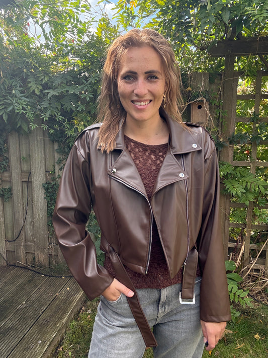 Leather look jasje bruin