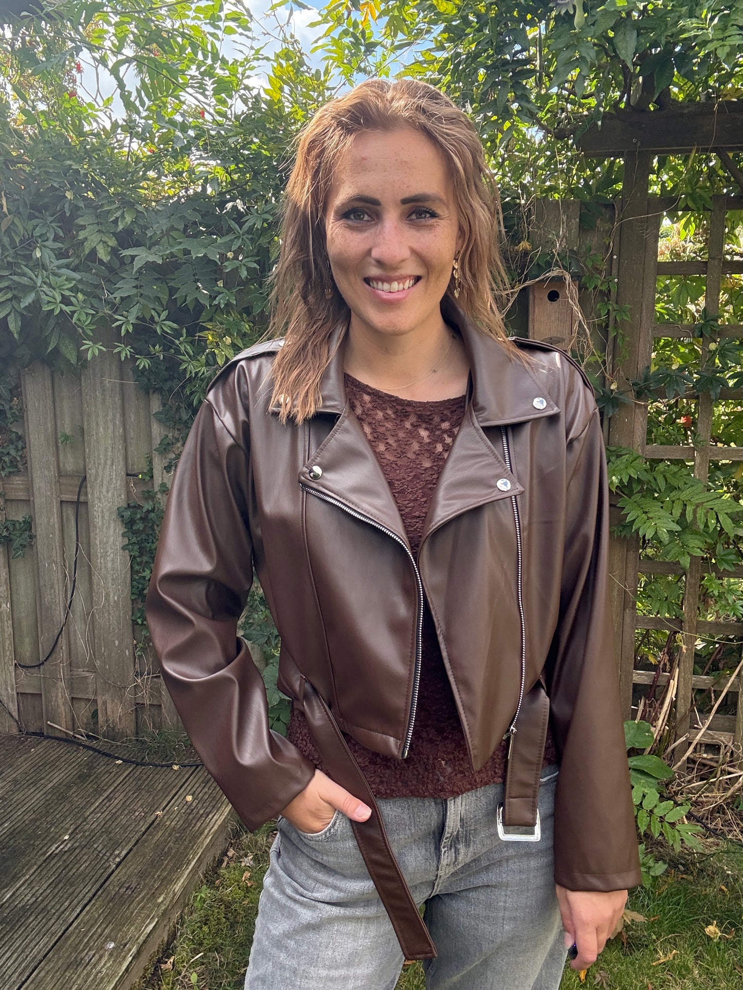 Leather look jasje bruin